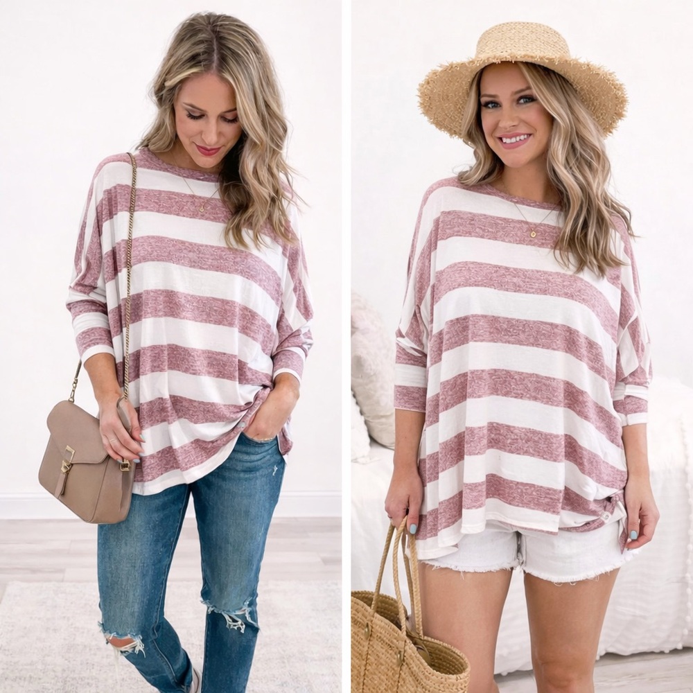 LA MIEL Striped Pink and White Oversized Blouse